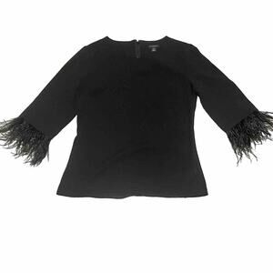 Ann taylor women’s Black blouse Thistle feather black 3/4 sleeve zip SZ 00P